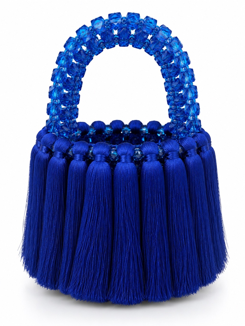 Custom Blue Tassel Beaded Handle Women's Handbag